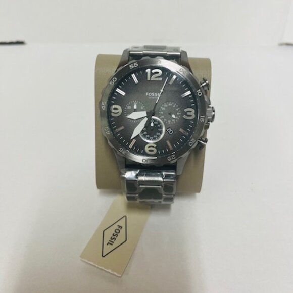 Fossil Nate Chronograph Smoke Stainless Steel Watch JR1437- NEW